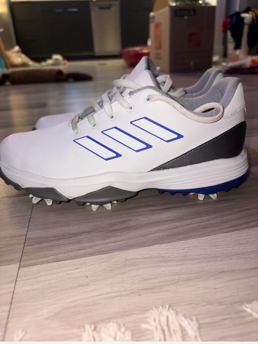 Adidas Tech Response 3.0 Spiked Golf Shoes White Blue GZ2178 Size US 4Y / Wmns 5